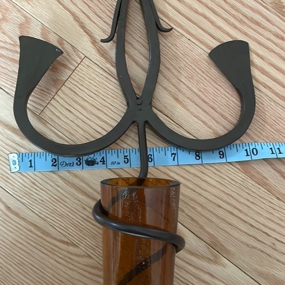 Metal Scrolled Hand Forged with Amber Color Elongated Sitting Vase Wall Piece - Picture 13 of 13